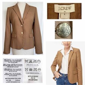J. Crew Factory Women Sz 6 Camel Wool Blend Schoolboy Blazer Tailored Jacket EUC
